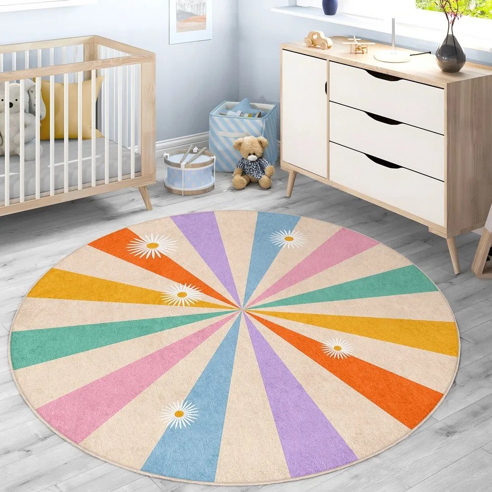 Covor pentru copii lavabil ø100 cm Rainbow Daisy – Mila Home