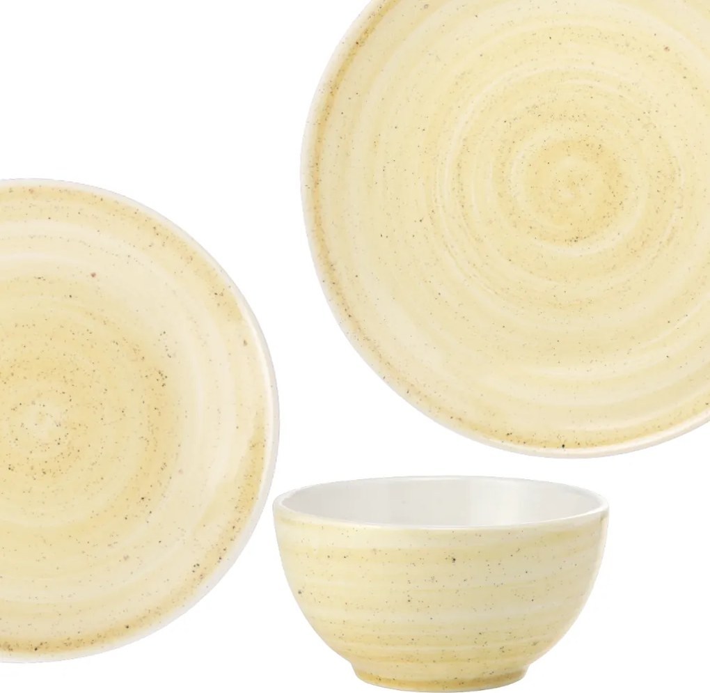 Set 3 Piese Tera Celis Galben-Ocru ( Farfurie Mare 26cm, Farfurie Mica 21cm, Bol 450ml )