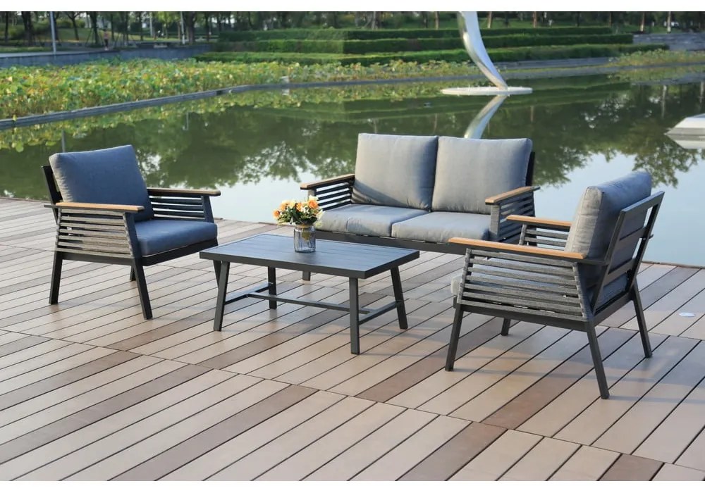 Set mobilier de grădină gri închis din aluminiu pentru 4 persoane Denia – Garden Pleasure