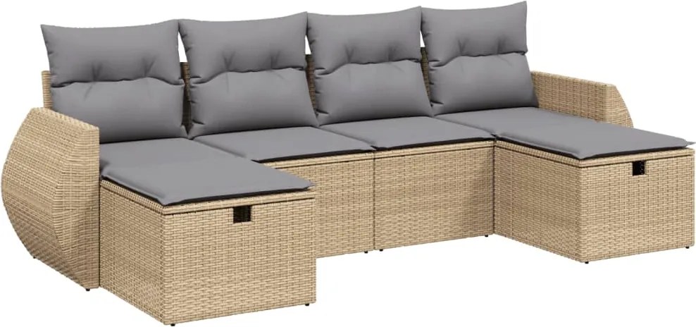 vidaXL Set canapele de grădină, 6 piese, cu perne, bej, poliratan