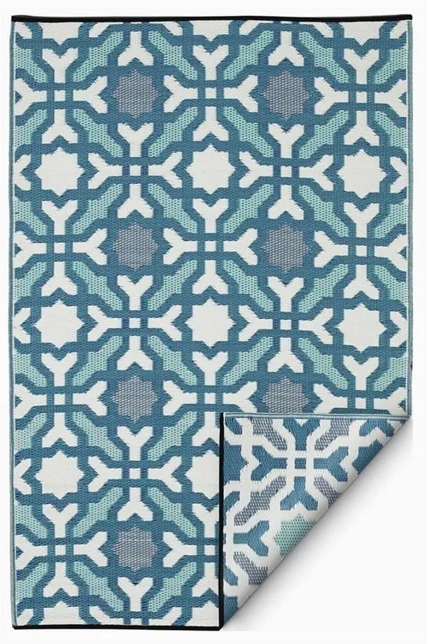 Covor reversibil pentru exterior din plastic reciclat Fab Hab Seville, 150 x 240 cm, albastru - gri