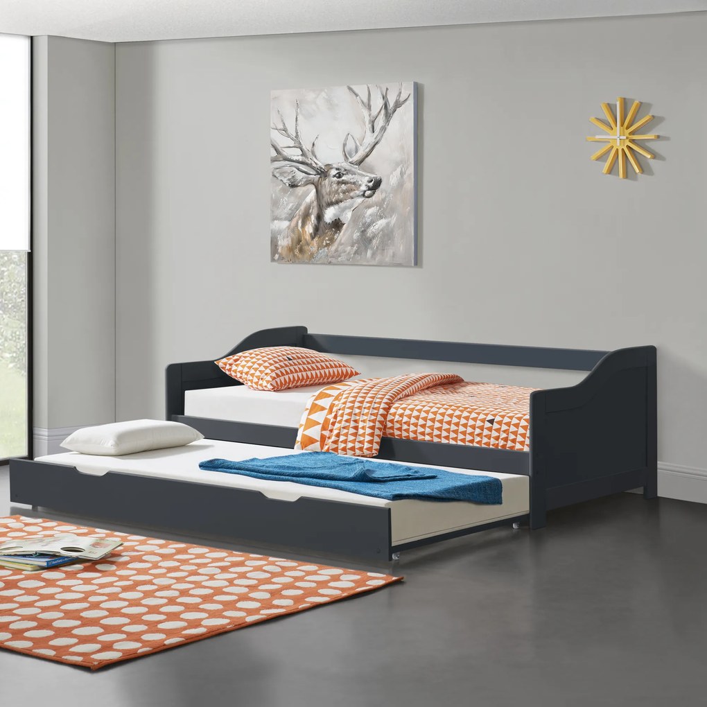 Canapea sofia cu pat suplimentar extensibil 200 kg gri inchis [en.casa]