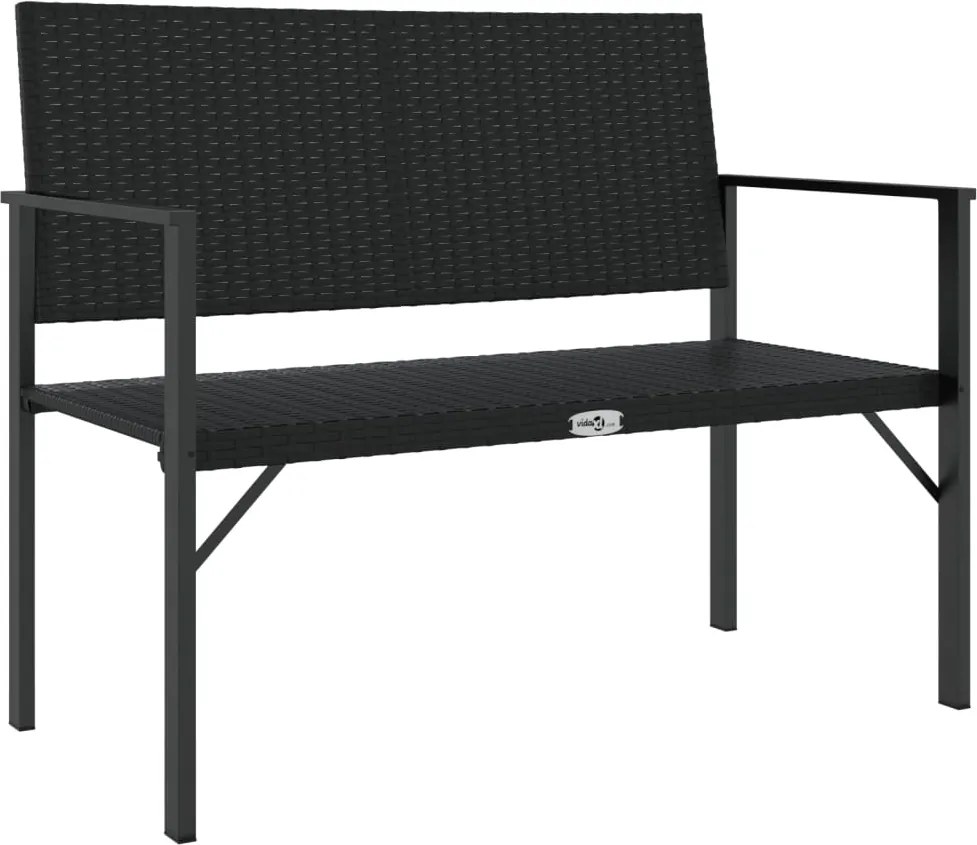 vidaXL Bancă de grădină cu pernă, 2 locuri, negru, poliratan