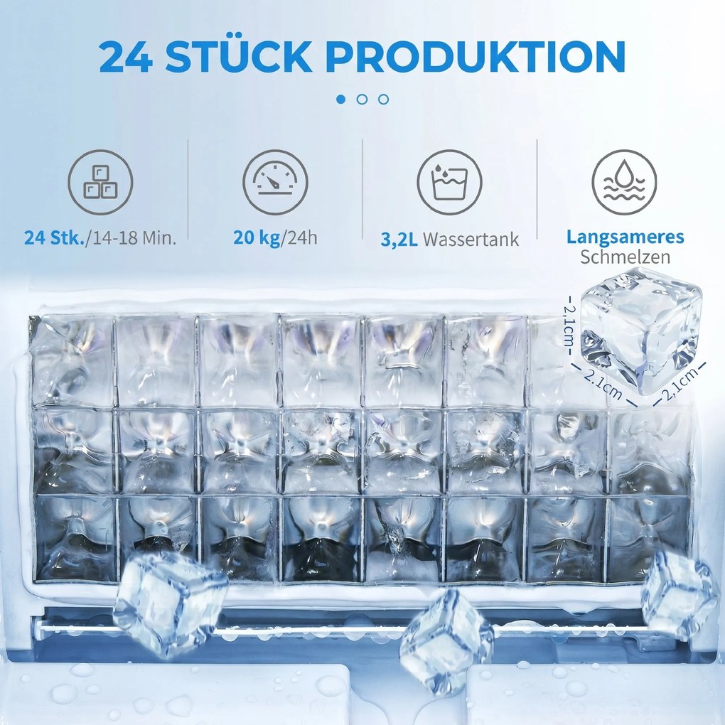 HOMCOM Mașină de Gheață cu 24 de Cuburi de Dimensiune Reglabilă, Rezervor și Sistem de Autocurățare, 25.2x36x37.1 cm, Negru | Aosom Romania