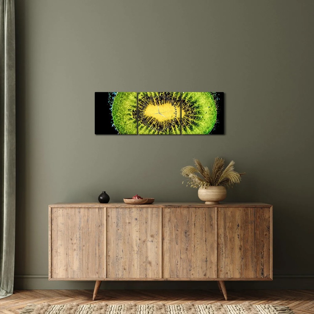 Tablou - detailu cu kiwi în apă (cu ceas) (90x30 cm)