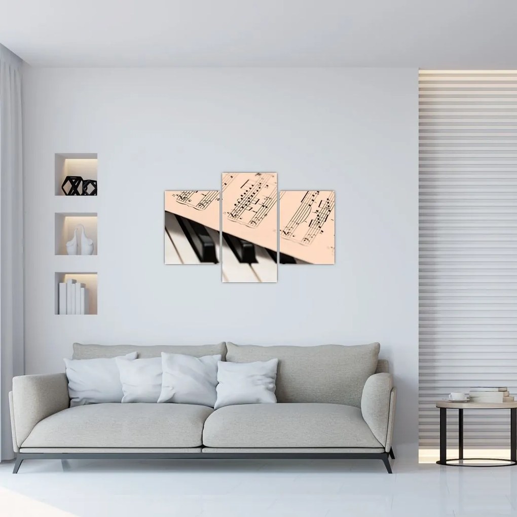 Tablou cu pian și notele muzicale (90x60 cm)