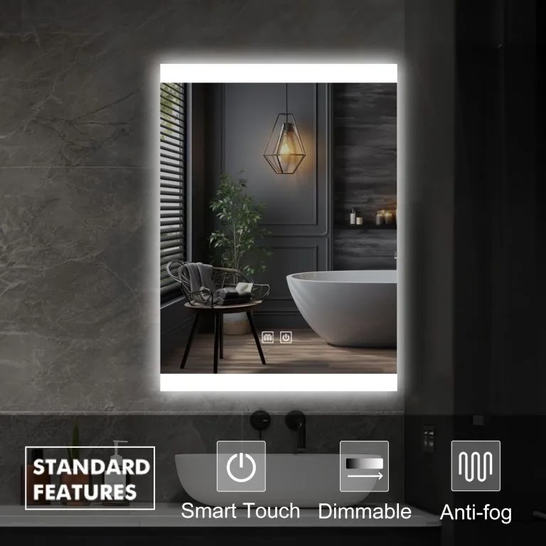 IREDA Oglindă de baie cu iluminare LED, 80 x 60 cm