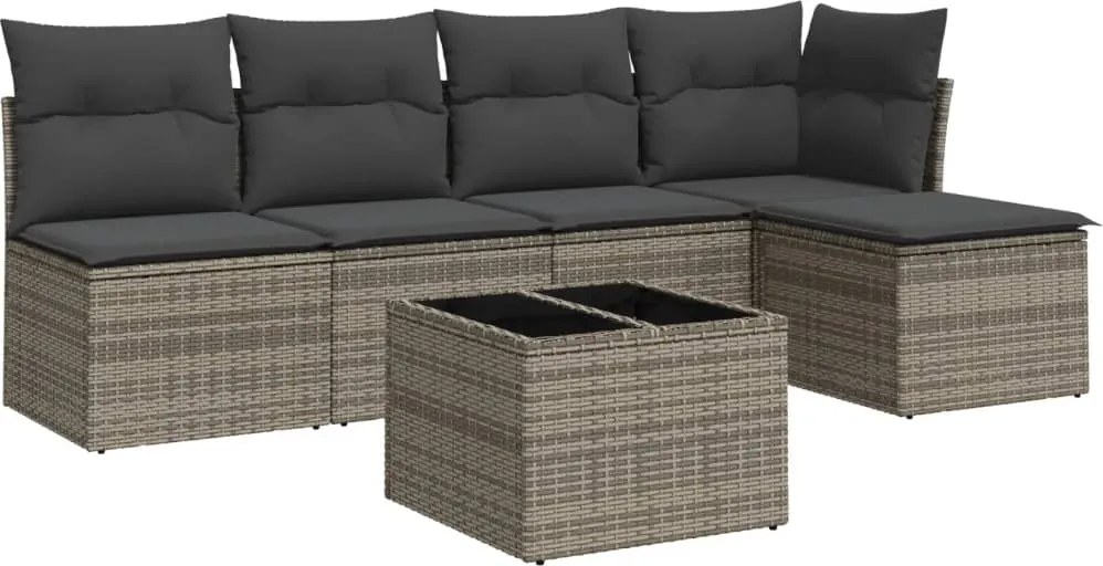 vidaXL Set mobilier grădină cu perne, 6 piese, gri, poliratan