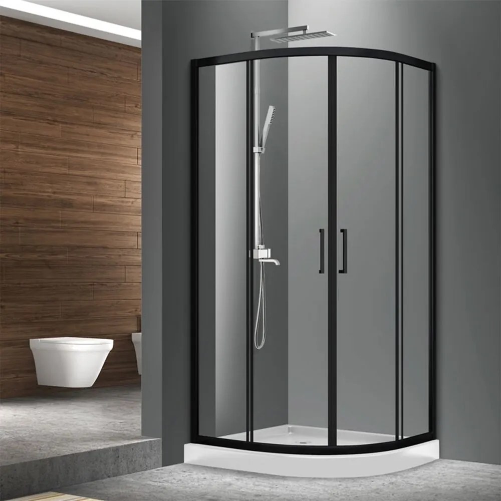 Cabina de dus semirotunda Fluminia Meda cu usi culisante 90x90 negru