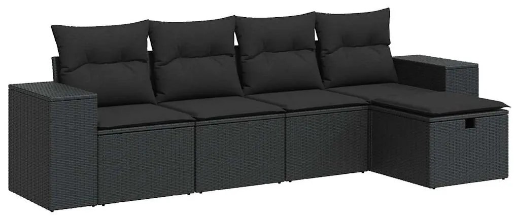 3325661 vidaXL Set mobilier de grădină cu perne, 5 piese, negru, poliratan