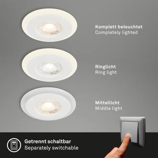 Briloner 7039036 - Set 3x spoturi LED încastrate pentru baie, 3xLED/5W/230V, IP44, alb