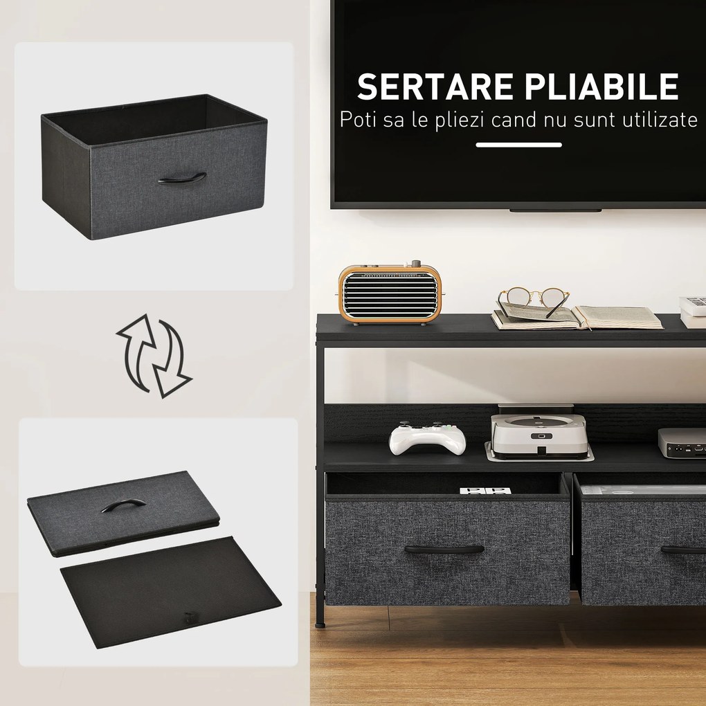 HOMCOM Mobilier pentru Televizor de 47" cu Sertare Pliabile din Material Textil și Raft, 98x29x56 cm, Lemn Natural | Aosom Romania