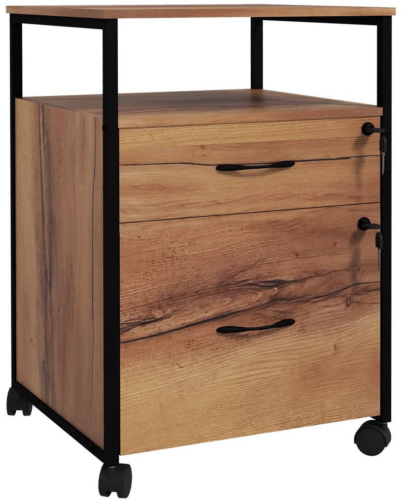Vinsetto Cajonera de Oficina Cajonera pentru Birou cu Roți Arhivar pentru Dimensiuni A4 44x40x66,5 cm Maro Rustic | Aosom Romania