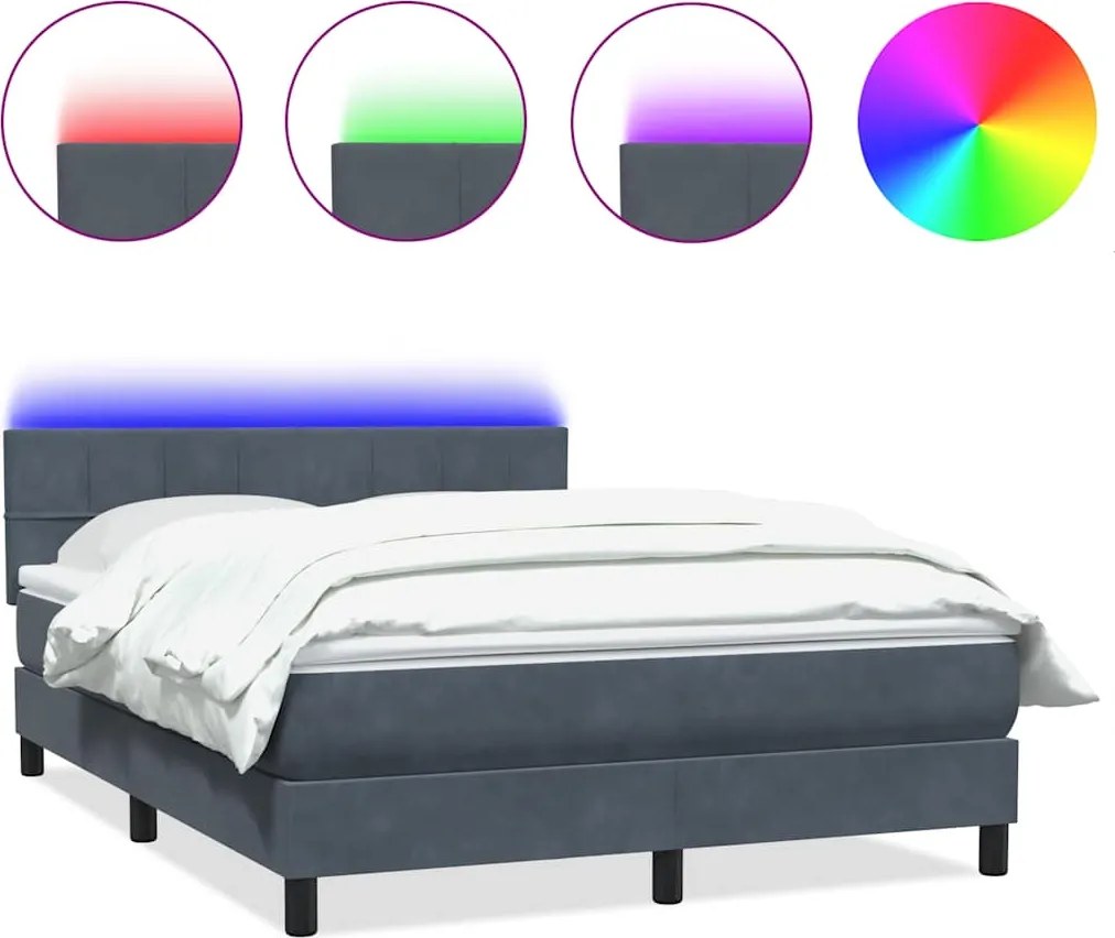 vidaXL Pat cu arcuri cu saltea și LED, gri închis, 140x220 cm, catifea