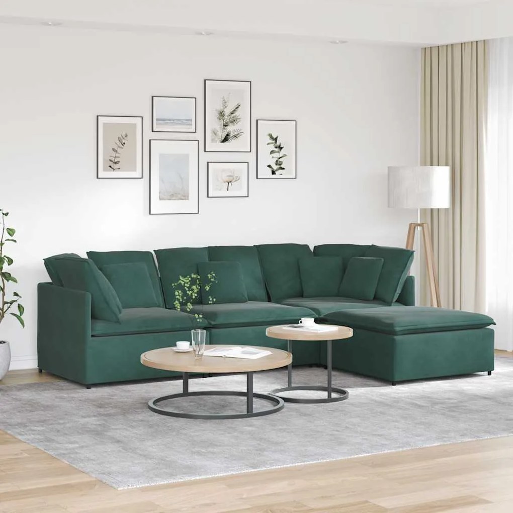 vidaXL Canapea modulară cu taburet și perne, catifea, verde închis