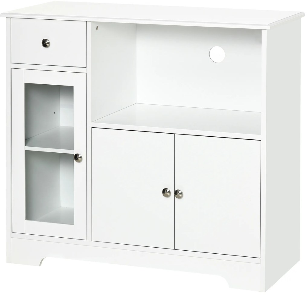 HOMCOM Dulap pentru cuptor cu microunde, bufet bucătărie, dulap de depozitare, pentru bucătărie, sală de mese 90 x 40 x 82 cm sticlă securizată și lemn, alb | Aosom Romania