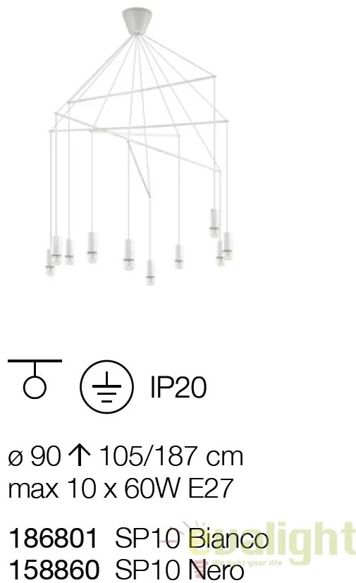 Lustra stil industrial cu 10 pendule reglabile POP SP10 neagra 158860