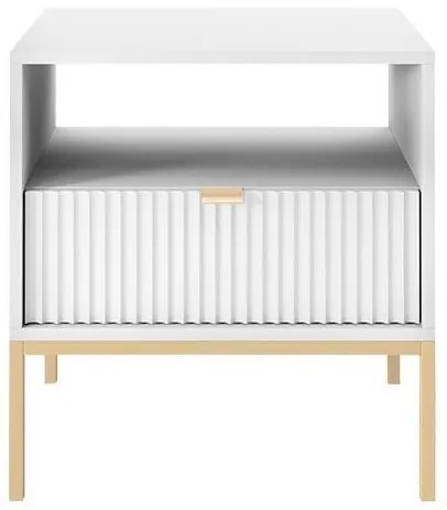 NOA31 - Set 2x Noptiere albe 54x39x56 cm, riflaje, cu 1 sertar, dormitor - Alb-Auriu
