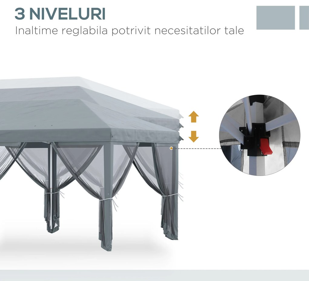 Outsunny Pergolă Pliabilă cu 6 Plase de Țânțari, Pergolă de Grădină cu Structură din Oțel, 591x297 cm, Crem Alb | Aosom Romania