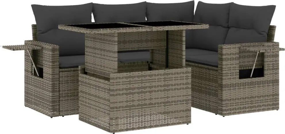 vidaXL Set canapea de grădină cu perne, 5 piese, gri, poliratan