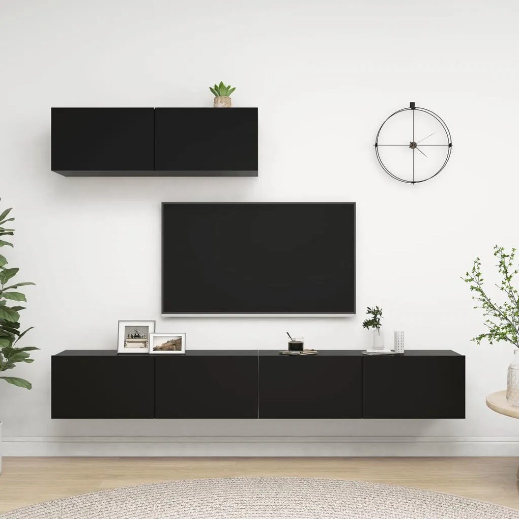 Dulapuri TV, 3 piese, negru, PAL 1, Negru, 100 x 30 x 30 cm