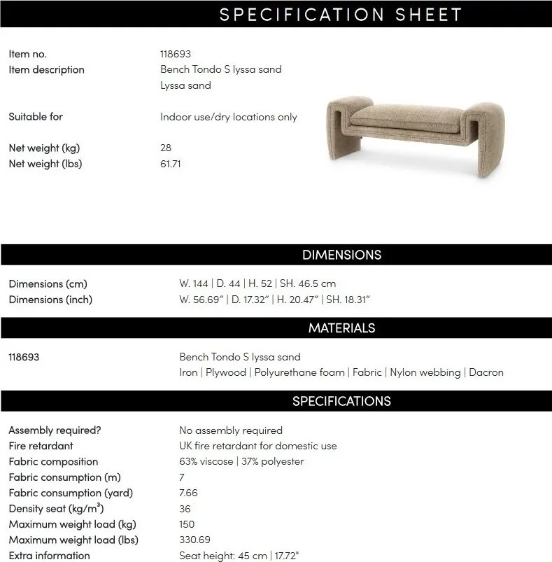 Bancheta design LUX stil contemporan Tondo S Lyssa sand