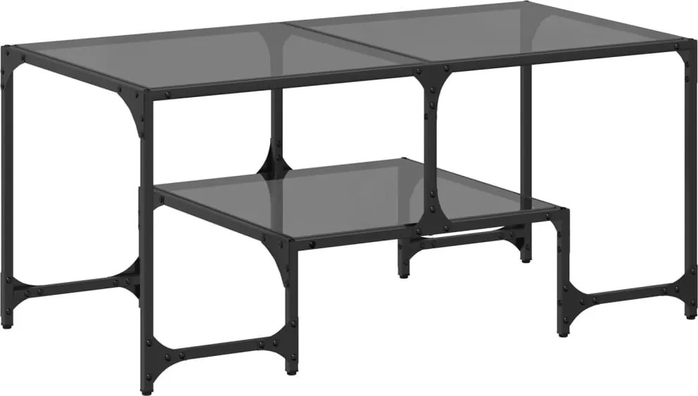 vidaXL Măsuță de cafea cu blat din sticlă neagră 98,5x50x45 cm oțel