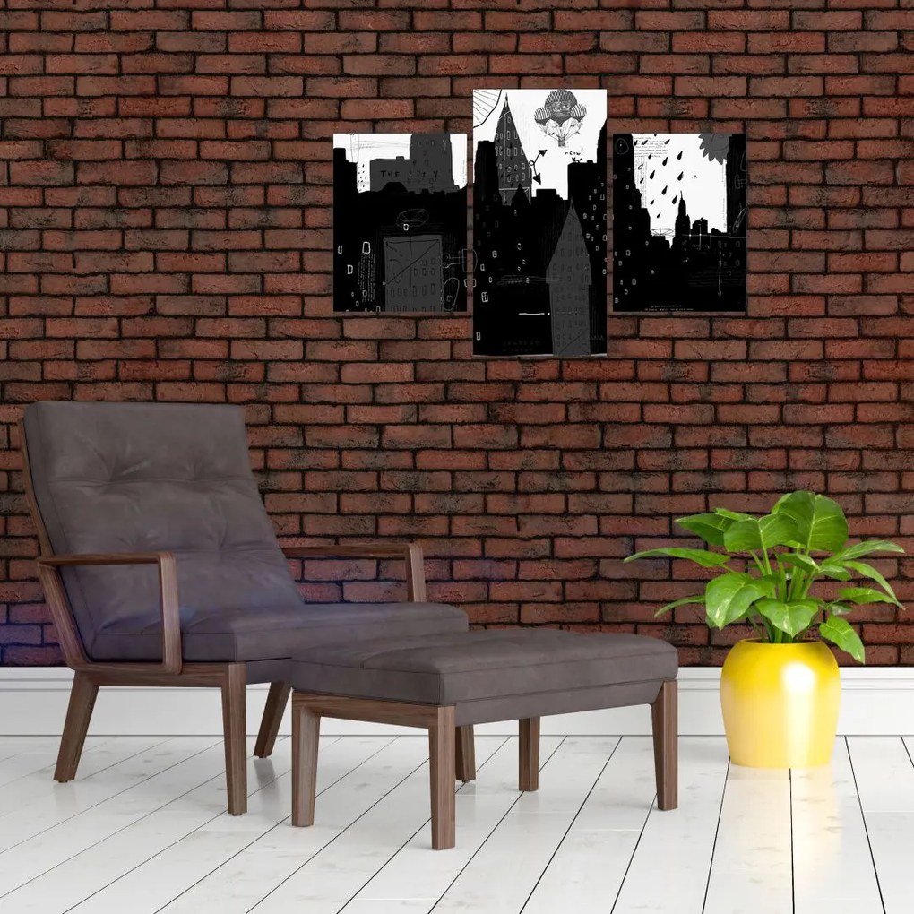 Tablou - Oraș cu inscripții și modele (90x60 cm)