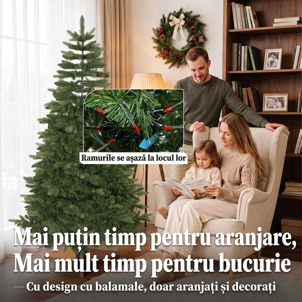 HOMCOM Brad artificial de Crăciun tip brad nobil, 961 ramuri, 180 cm, verde | Aosom Romania