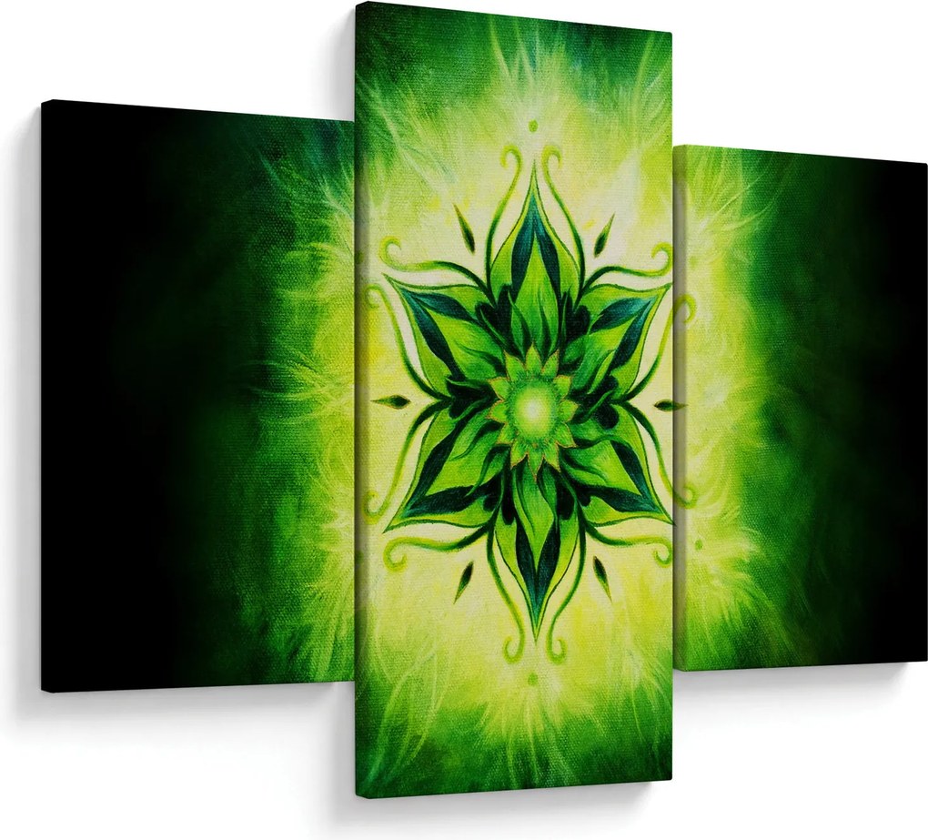 Tablou - Mandala de flori, fundal verde (90x60 cm)