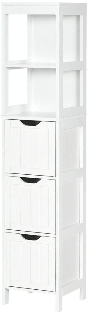 HOMCOM Coloană înaltă de Baie Îngustă cu 3 Sertare și 2 Rafturi Deschise Stil Modern 30x30x141,6 cm Alb | Aosom Romania