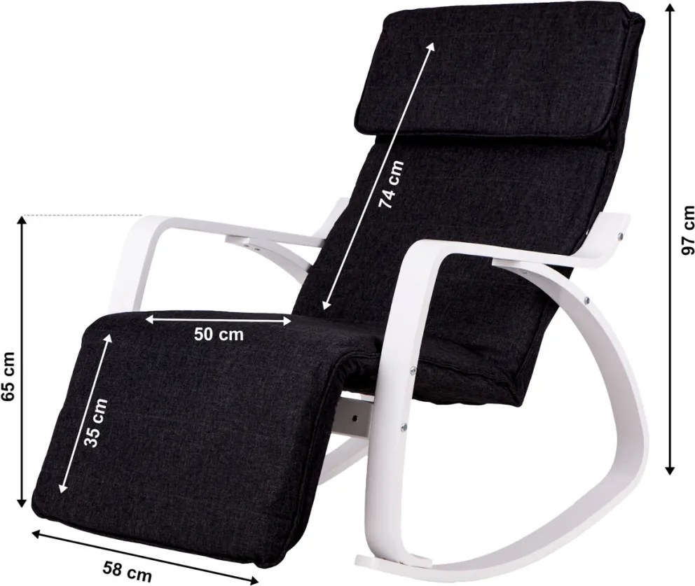 Scaun balansoar alb negru cu suport pentru picioare reglabil