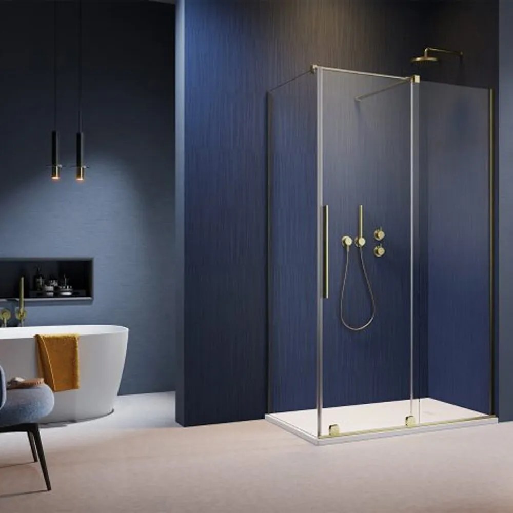 Cabina de dus dreptunghiulara usa culisanta Radaway Furo KDJ 120x80 profil auriu periat dreapta
