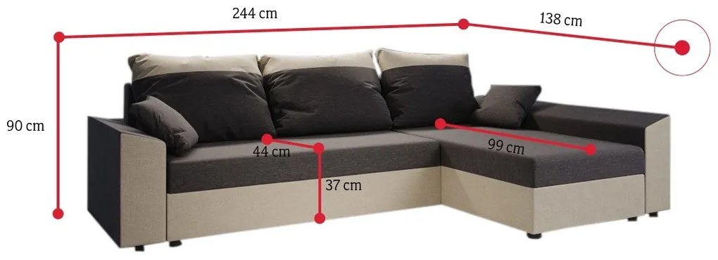 Supermobel Colțar extensibil PAUL, 248x80x139, itaka 10