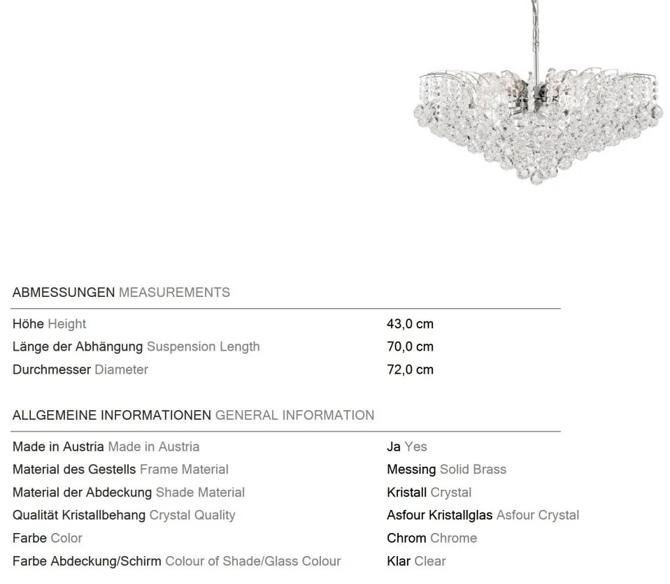 Candelabru cristal Asfour design lux KRISTALL KLASSISCH 10L chrome plated/clear