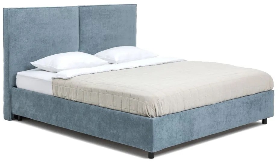 Pat matrimonial albastru tapițat cu spațiu de depozitare cu somieră 160x200 cm Myra Bold – Bonami Selection