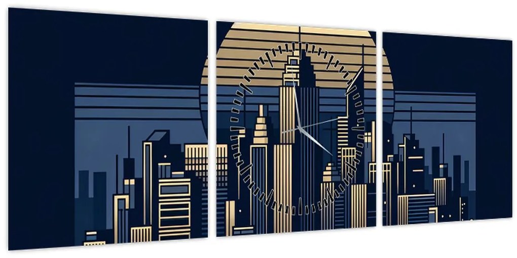 Tablou – Oraș geometric (cu ceas) (90x30 cm)