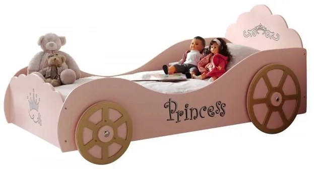 Pat Mașină Princess Pinky pentru Copii, 90x200 cm, Roz (MDF) – Auto – Vipack