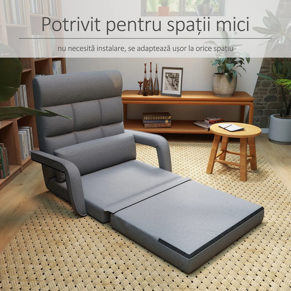 Fotoliu Pat HOMCOM reglabil pe 5 nivele 78x62x70cm, gri | Aosom Romania