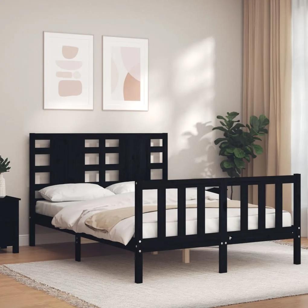 3192820 vidaXL Cadru de pat cu tăblie, negru, 140x200 cm, lemn masiv