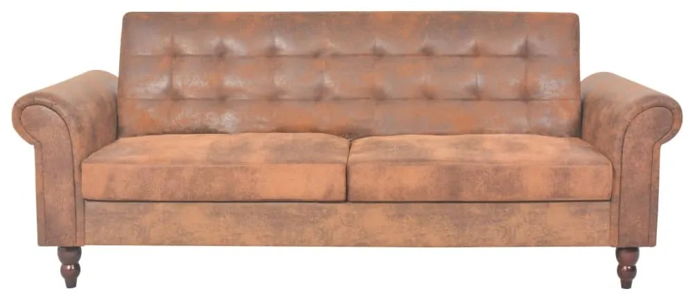 Canapea extensibilă cu brațe, velur artificial, maro