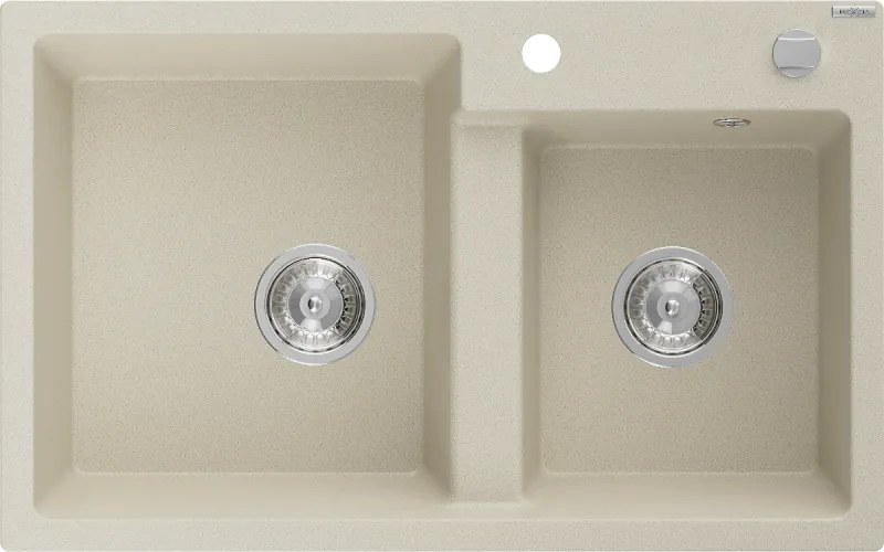 Mexen Tomas chiuvetă de granit cu 2 compartimente 800 x 500 mm, bej, cu sifon cromat - 6516802000-69