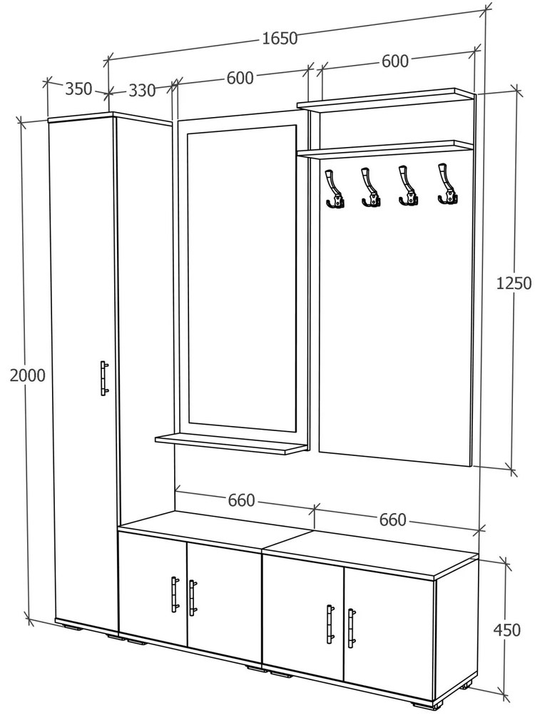 Set Hol Como V7, Antracit/Alb, L 165 cm