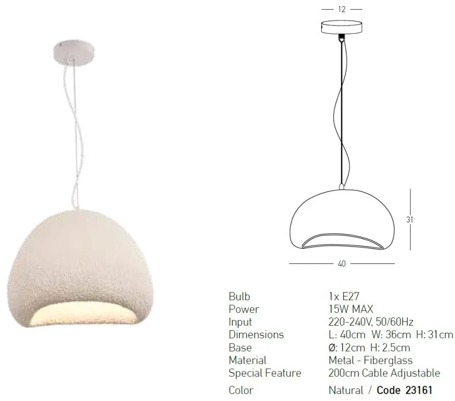 Lustra/Pendul design modern decorativ FIBERGLASS 40cm