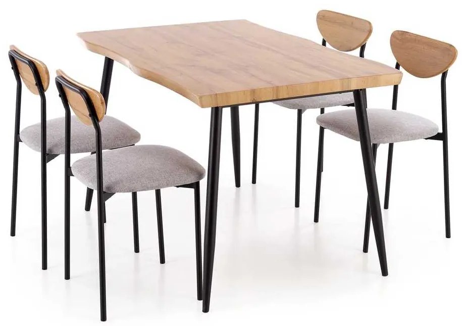 Set masă și scaune Pavia 4+1, lemn natural / gri