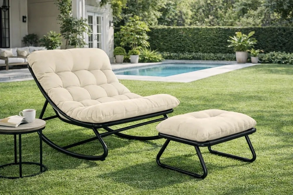 Balansoar cu scaun pentru suport picioare, cadru metalic, pentru uz interior și exterior, rezistent până la 150 kg, Alb