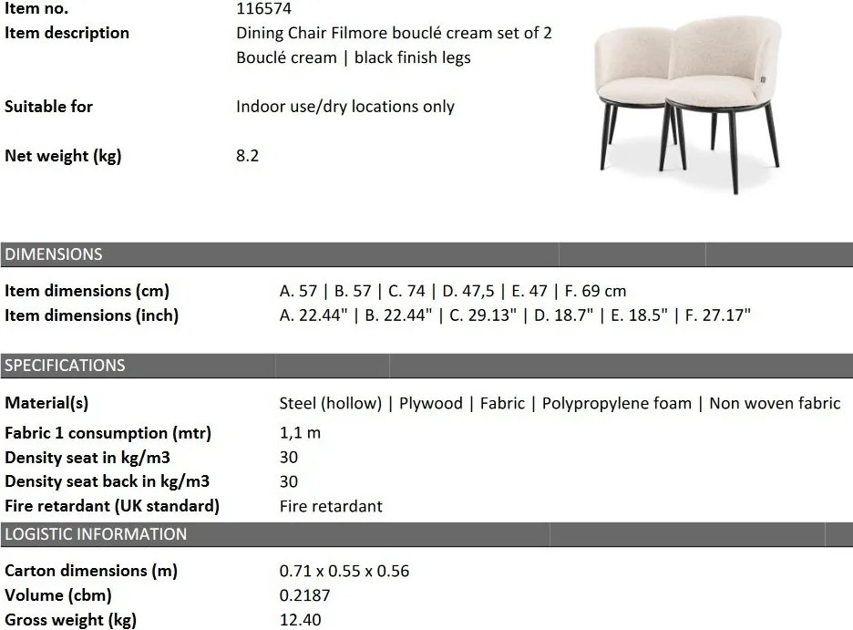 Set de 2 scaune LUX Filmore Boucle cream