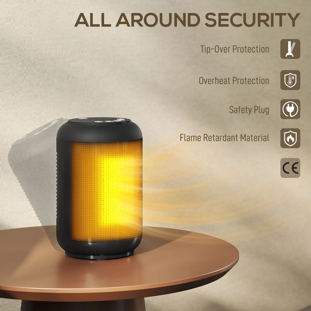 HOMCOM Încălzitor electric cu 3 moduri și temporizator 24h, 14x14x21.5 cm, Negru | Aosom Romania