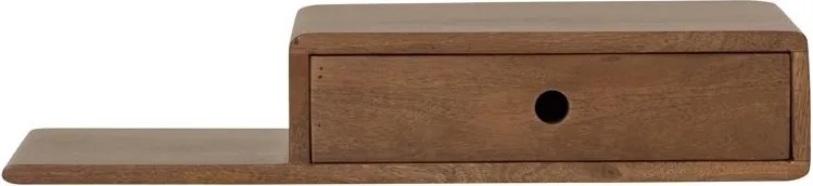 Raft de perete cu sertar mid century, din lemn de mango, maro, cu poliță deschisă și colțuri rotunjite, 11 x 60 x 25 cm, „Secret Nook”