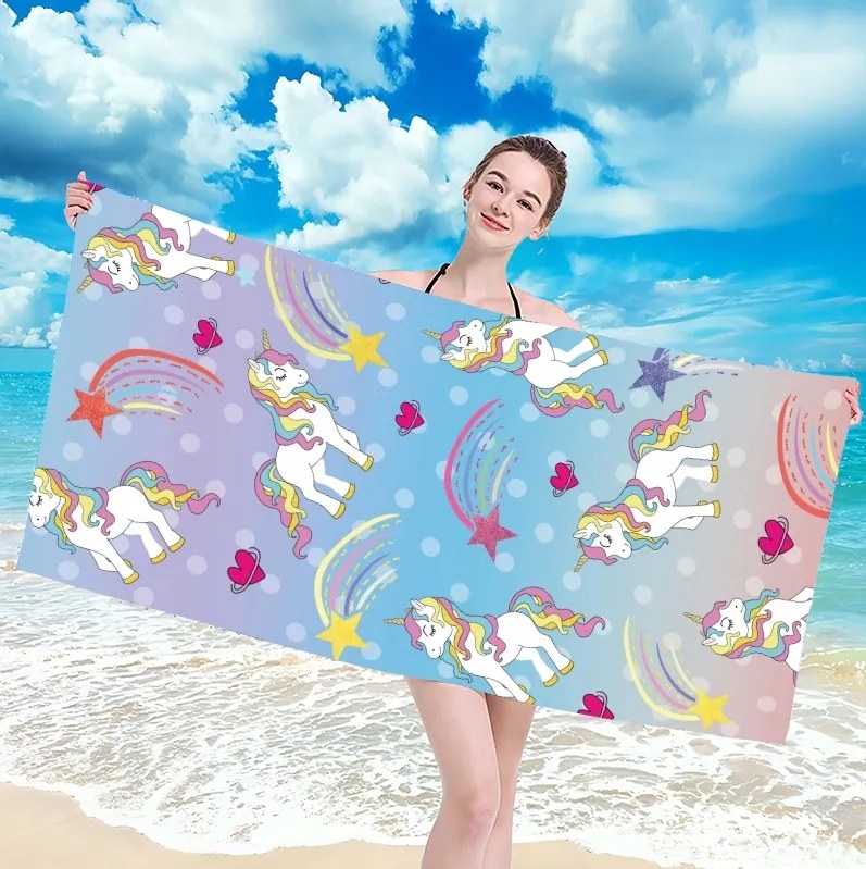 Prosop plaja UNICORN PONNY 100x180 cm colorat, 100% microfibra